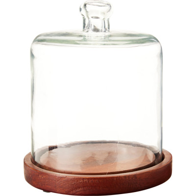 CLOCHE IN VETRO CON BASE IN LEGNO DI MANGO 18CM