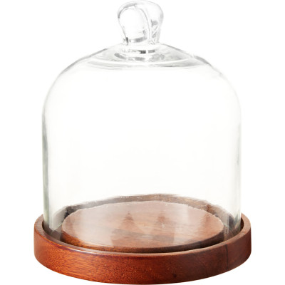 CLOCHE IN VETRO CON BASE IN LEGNO DI MANGO 15CM