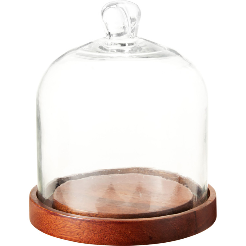 CLOCHE IN VETRO CON BASE IN LEGNO DI MANGO 15CM
