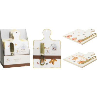 SET TAGLIERE IN FAIENCE E COLTELLO