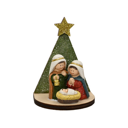 NATIVITA' IN LEGNO CON ALBERELLO VERDE 7,5CM