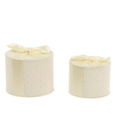 SCATOLA TONDA IN VELLUTO CREMA CON STRASS E FIOCCO