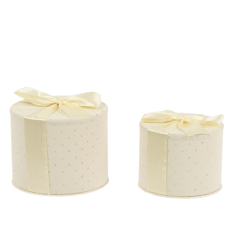SCATOLA TONDA IN VELLUTO CREMA CON STRASS E FIOCCO