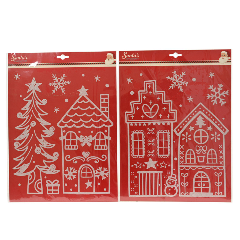 VETROFANIA NATALIZIA CASETTE CON GLITTER 40X28CM