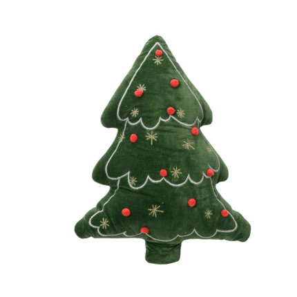 CUSCINO IN VELLUTO ALBERO DI NATALE VERDE 