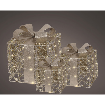 PACCHI REGALO LED DORATI (3 PEZZI)