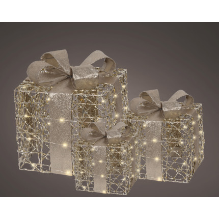 PACCHI REGALO LED DORATI (3 PEZZI)