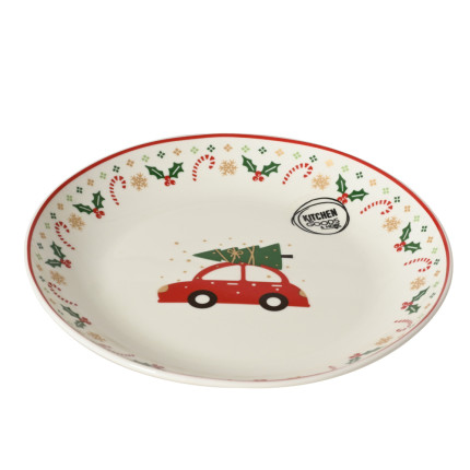 PIATTO TONDO IN CERAMICA CON MACCHINA 16CM