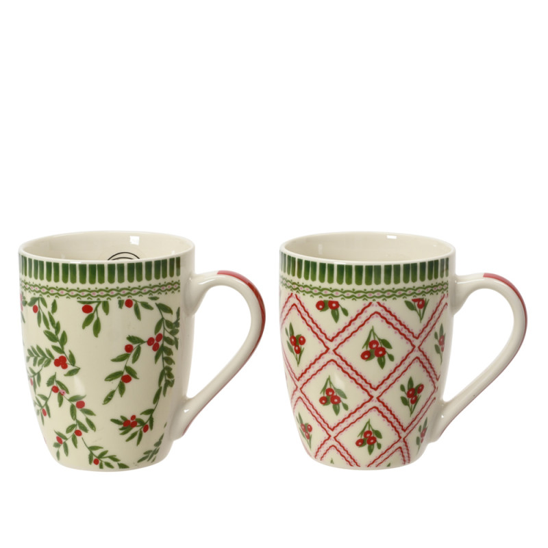 MUG IN PORCELLANA CON DECORI FOGLIE 12CM