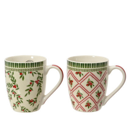 MUG IN PORCELLANA CON DECORI FOGLIE 12CM