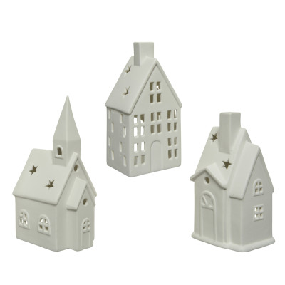 CASETTA IN CERAMICA BIANCA PORTA T-LIGHT 16CM