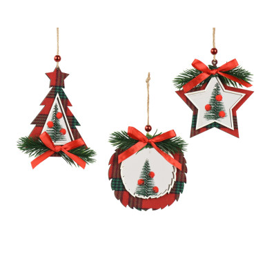 DECORAZIONE PENDENTE IN LEGNO ROSSO 10CM