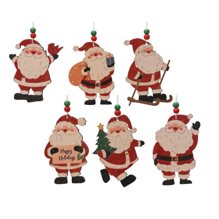 BABBO NATALE IN LEGNO ROSSO PENDENTE 12,8CM