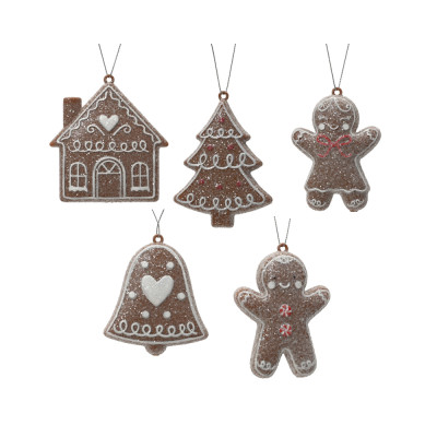 DECORAZIONI NATALIZIE PENDENTI MARRONI CON GLITTER 10CM