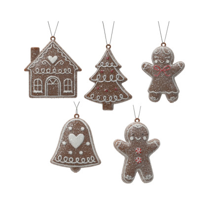 DECORAZIONI NATALIZIE PENDENTI MARRONI CON GLITTER 10CM