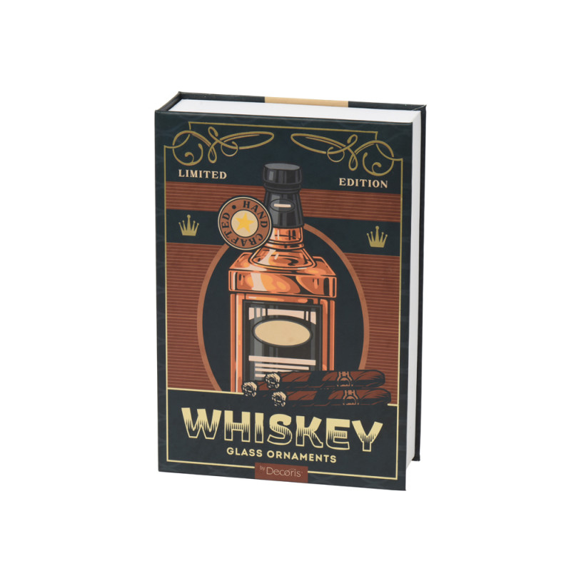 SET 3 DECORAZIONI DA ALBERO TEMA WHISKEY IN VETRO 6CM