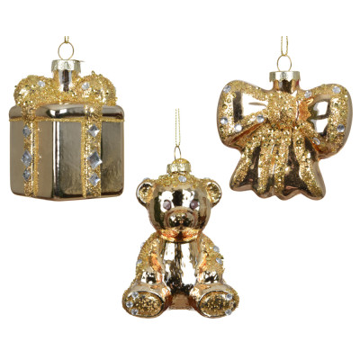 DECORAZIONI PENDENTI ORO CON PERLINE E STRASS 7CM