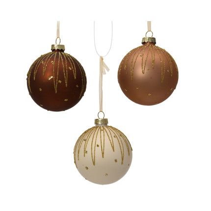 PALLA PER ALBERO DI NATALE IN VETRO CON DECORI GLITTERATI 8CM