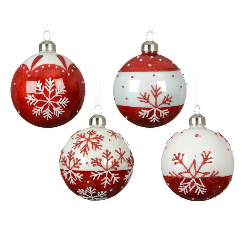 PALLINA DI NATALE SMALTATA CON FIOCCHI DI NEVE 8CM
