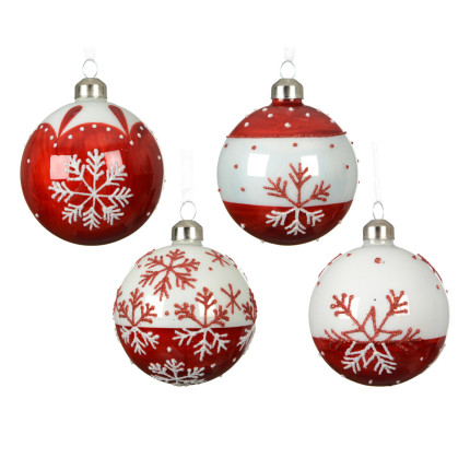 PALLINA DI NATALE SMALTATA CON FIOCCHI DI NEVE 8CM