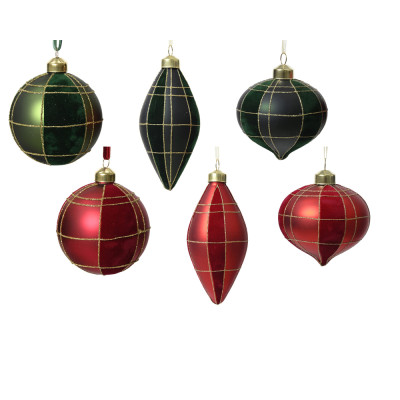 PALLA DI NATALE IN VETRO CON VELLUTO E GLITTER 8CM