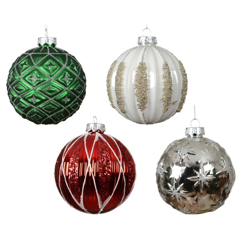 PALLINA DI NATALE IN VETRO CON DECORI 10CM