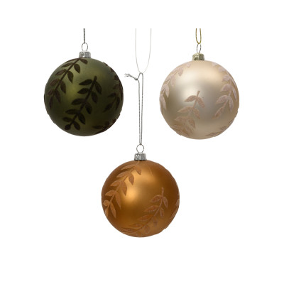 SFERA OPACA CON DECORI FOGLIE 8CM