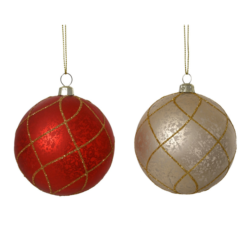 PALLA PER ALBERO ANTICATA CON GLITTER 8CM
