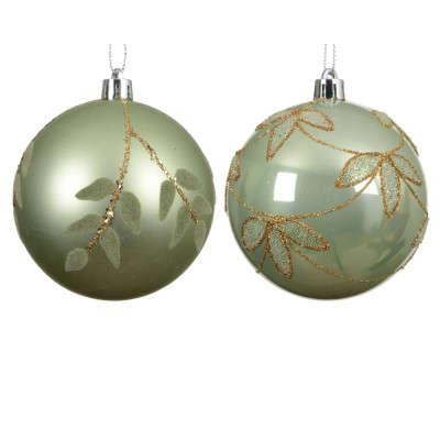 SFERA VERDE SALVIA CON DECORI FOGLIE 8CM