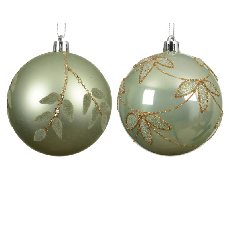 SFERA VERDE SALVIA CON DECORI FOGLIE 8CM