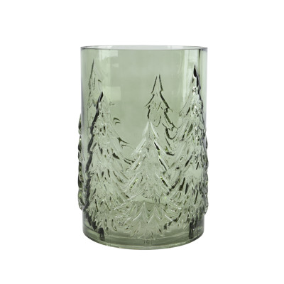 VASO IN VETRO VERDE CON ALBERELLI 22CM
