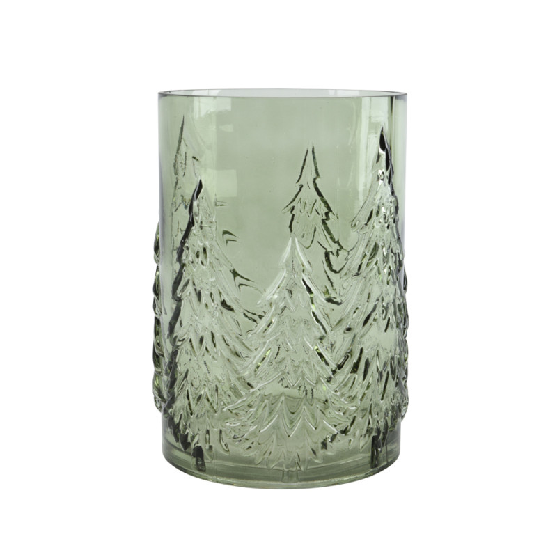 VASO IN VETRO VERDE CON ALBERELLI 22CM