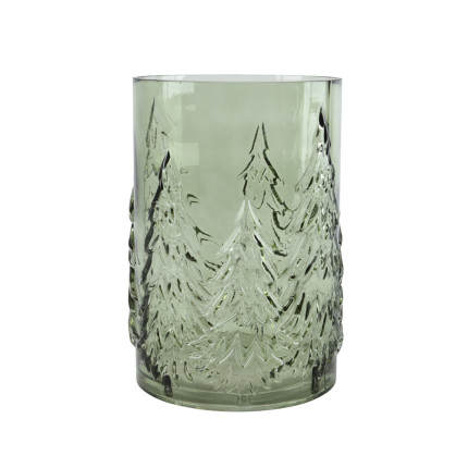 VASO IN VETRO VERDE CON ALBERELLI 22CM