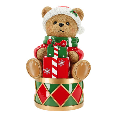 ORSETTO DECORATIVO CON TAMBURO E REGALI H 31,5CM