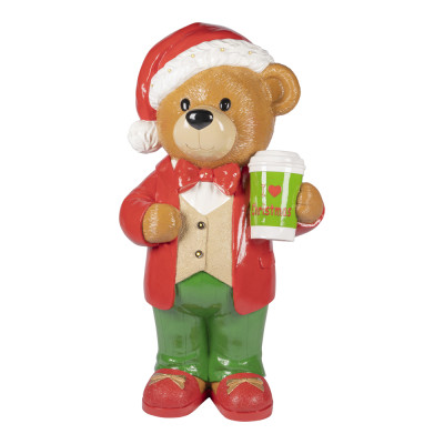 ORSETTO DECORATIVO IN PIEDI CON TAZZA LUMINOSO H 120CM