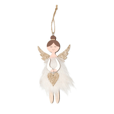 PENDENTE ANGELO IN LEGNO CON GLITTER 18CM