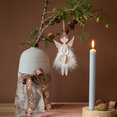 PENDENTE ANGELO IN LEGNO CON GLITTER 18CM 2