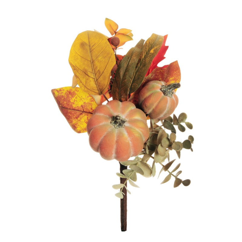 RAMO AUTUNNALE CON ZUCCA E FOGLIE 35 CM
