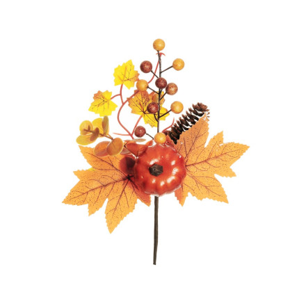 PICK AUTUNNALE CON ZUCCA, BACCHE, PIGNE E FOGLIE 28 CM