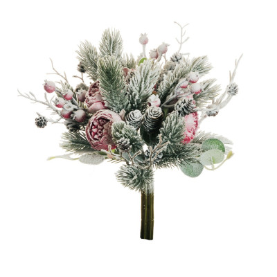 PEONIE CON BACCHE E PIGNE INNEVATE 36 CM 2