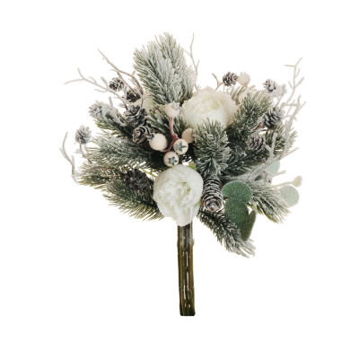 PEONIE CON BACCHE E PIGNE INNEVATE 36 CM