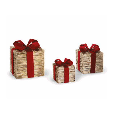 PACCO REGALO ORO CON FIOCCO ROSSO E LED 2
