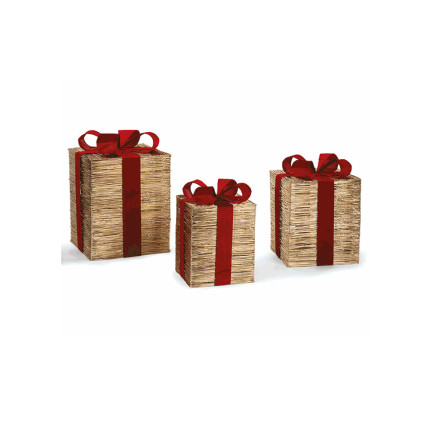 PACCO REGALO ORO CON FIOCCO ROSSO E LED