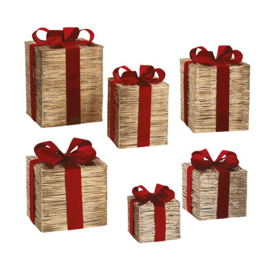 PACCO REGALO ORO CON FIOCCO ROSSO E LED