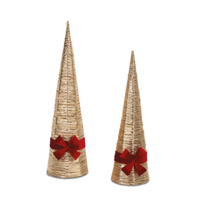 CONO LUMINOSO ORO CON FIOCCO ROSSO E LED
