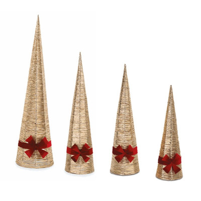 CONO LUMINOSO ORO CON FIOCCO ROSSO E LED