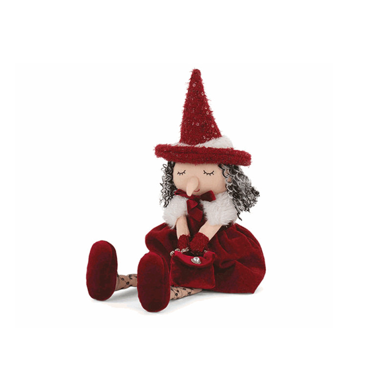 BEFANA SEDUTA IN VELLUTO ROSSO 49CM