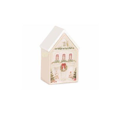 CANDELA IN CASETTA DI CERAMICA XMAS MARKET 14CM