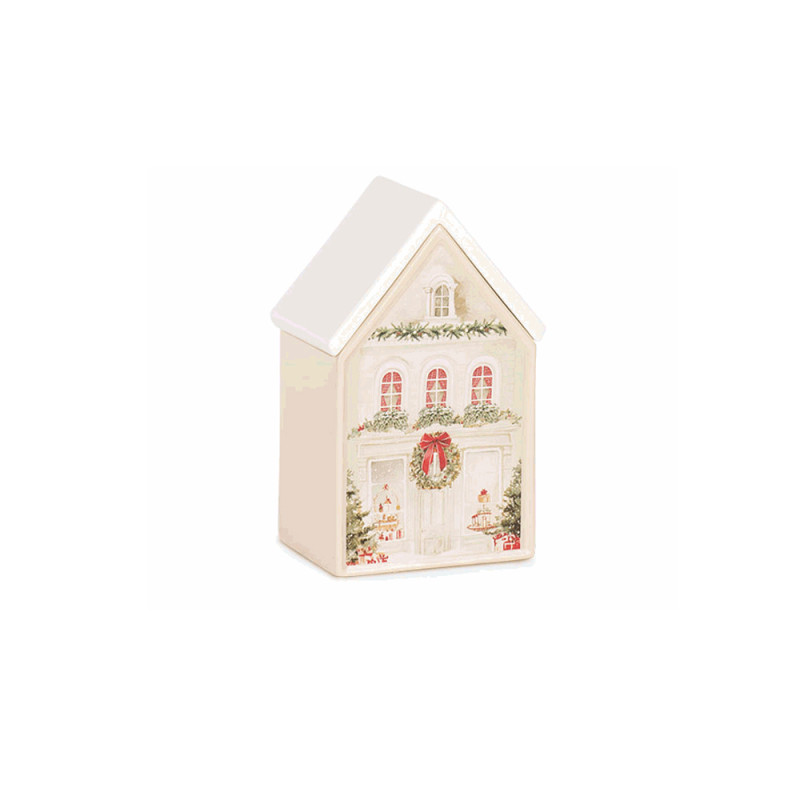 CANDELA IN CASETTA DI CERAMICA XMAS MARKET 14CM