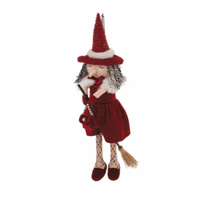 BEFANA IN VELLUTO VOLANTE CON SCOPA 75CM